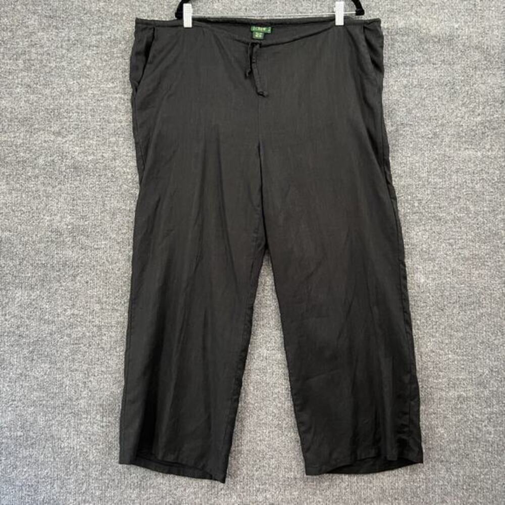 Vintage J Crew Linen Pants Womens L Black Pull On Drawstring Wide Leg Ankle EUC